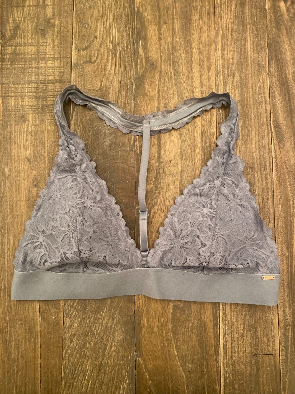PINK Victoria's Secret Bralette Bra Medium Lace Gray Removable Liners Wireless